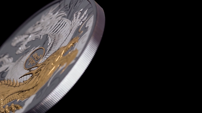 Niue 2024 YEAR DRAGON Dueling $10 5 Oz Silver Gilded BLACK