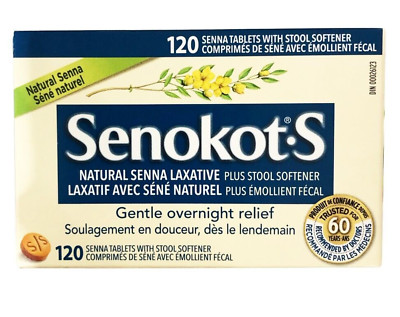 SENOKOT S LAXATIVE PLUS SOFTENER 120 SENNA TABLETS, LONG EXP.