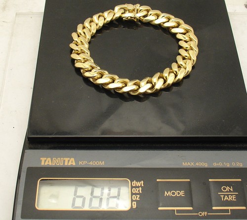 8" Solid Italian Miami Cuban Bracelet Double Lock 14K Yellow Gold Plated Silver - Picture 6 of 6