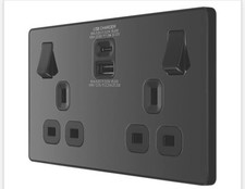BRITISH GENERAL EVOLVE 13A 2-GANG SP SWITCHED SOCKET + 3A 30W 2-OUTLET TYPE A &