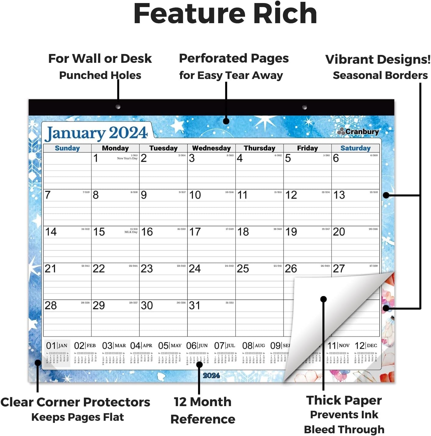 Premium Extra Large Desk Calendar 2024 Seasons 22x17 Monthly Desktop