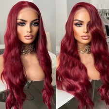 Long Body Wave Lace Front Wigs Heat Resistant Burgundy Synthetic Wig for Women