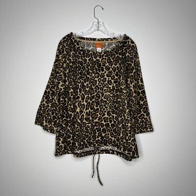 Hearts of Palm Woman Jaguar Cheetah Print Draw String Waist Sweater Top Size 2X