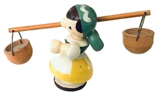 Erzgebirge 50s German Milkmaid Girl 4" Art Wood Ladies Fashion Water Baskets MCM