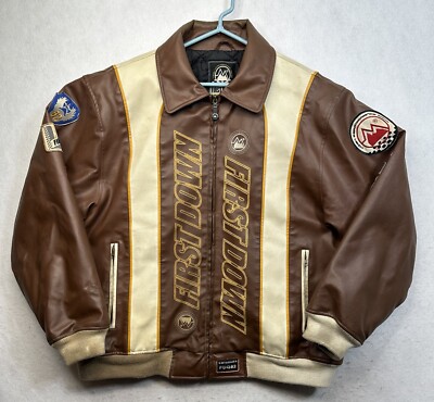 first down men s long sleeve brown crewneck football/bomber jacket￼ size XXL