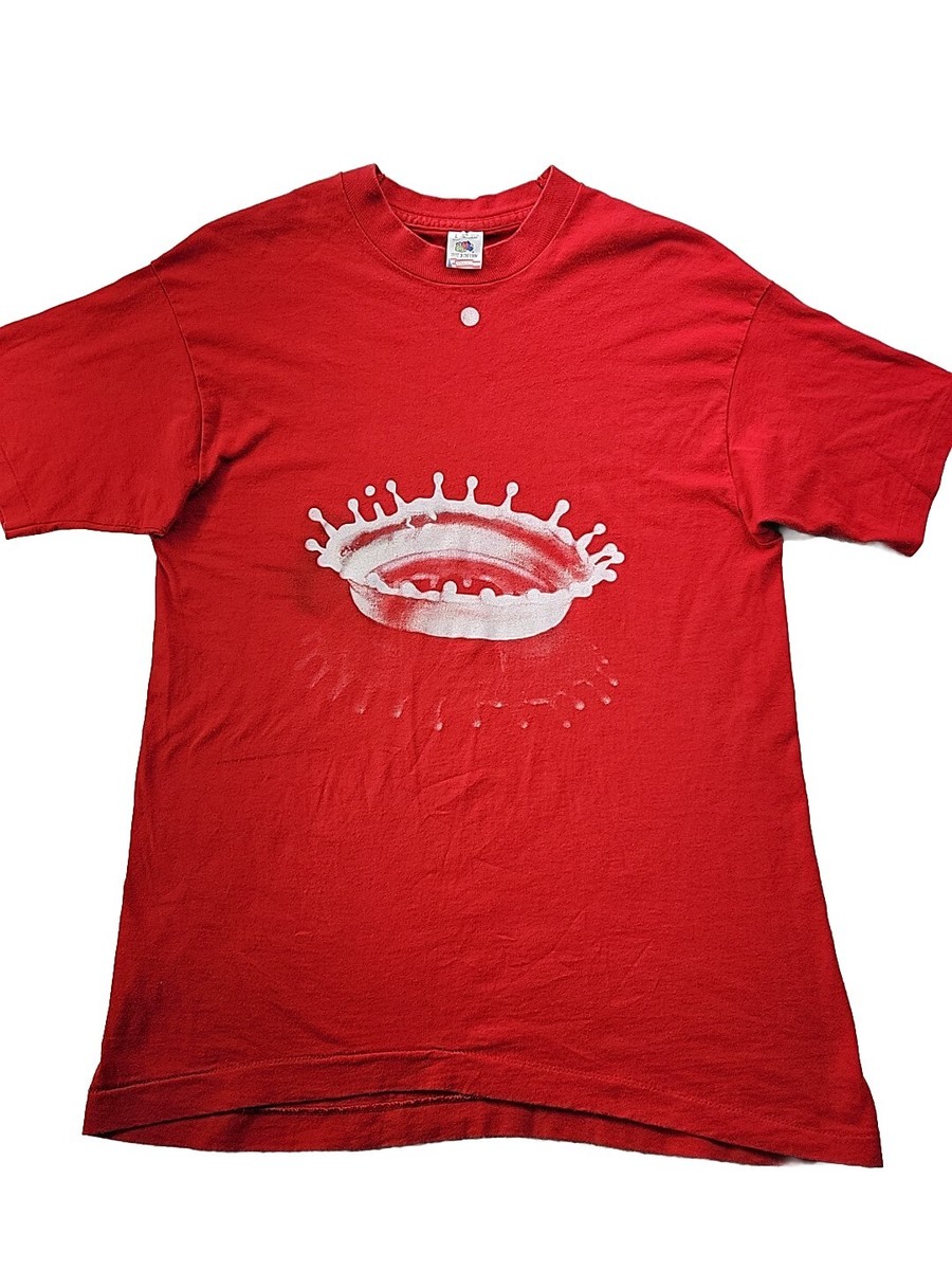 Vintage 90s Men L Red Tee Harold Edgerton Milk Drop Photography