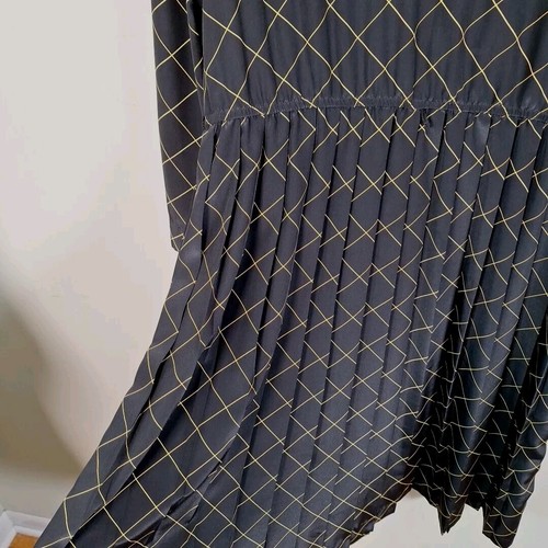 Vtg 80s Black Yellow Long Sleeve Plaid Windowpane pleated Dress Size 10P Goth - Picture 6 of 8