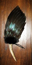 NATIVE AMERICAN SMUDGE FAN Feathers Antler Ce...