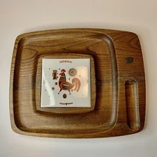 Vintage Wood Chicken Rooster Ceramic Tile Cheese Charcuterie Serving Tray Board