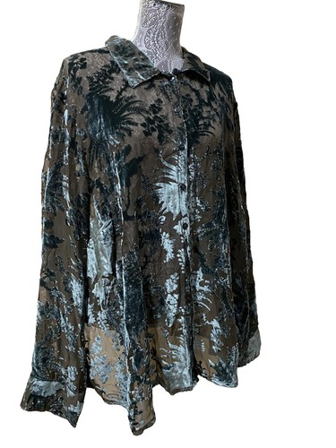 Avenue Bluse transparent Samt Burnout grün L/S Tunika Top Damen Übergröße 30/32 neu mit Etikett - Bild 3 von 22