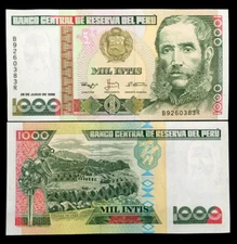 PERU 1000 INTIS Banknote World Paper Money UNC Currency Bill Note