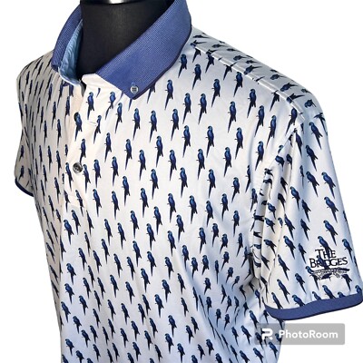 Greyson Golf Polo Shirt Size L Parrot Print The Bridges Golf Club RARE Mint