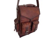 Real Goat Leather Bag Rucksack Backpack Vintage Laptop Brown Real Messenger