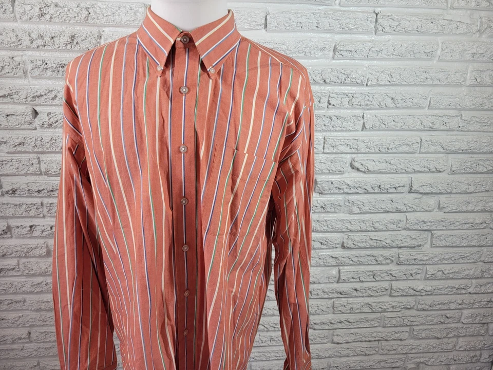 Ivy Crew Mens Shirt 2XT Long Sleeve Orange Stripe Casual Cotton Collar Button - Image 3 of 4