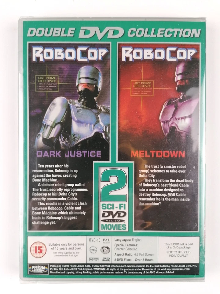 Robocop Double DVD Collection 2 Films Dark Justice & Meltdown - Region 2 - New - Image 2 of 2