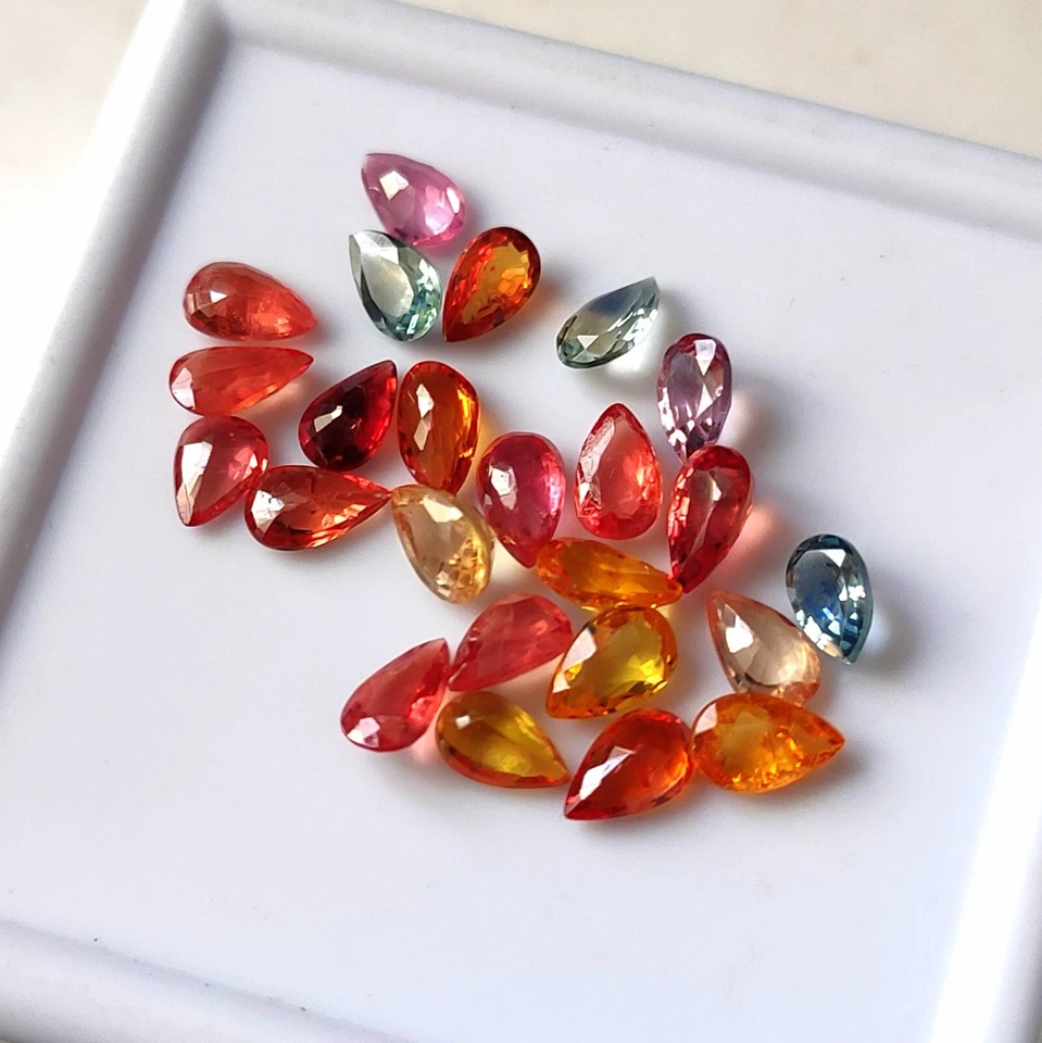 3X5 MM PEAR CUT AAA+ NATURAL MULTI SAPPHIRE FACETED CALIBRATED GEMSTONE 25 PIECE - Image 3 of 4