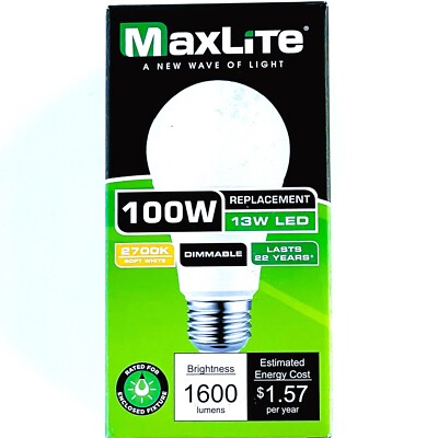 Maxlite 13W LED Omni Light Bulb A19 2700K Dimmable 100W Replacement E13A19DLED27