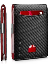 RUNBOX Black & Red  Wallet for Men Slim 11 Crediy Card Holder Leather Money NIB