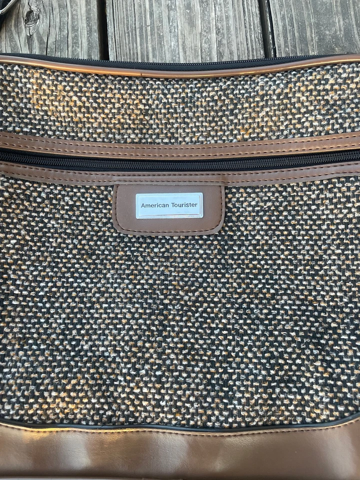 American Tourister Tweed Carry On Luggage Laptop Bag Shoulder Strap 3 Zippers - Image 2 of 4