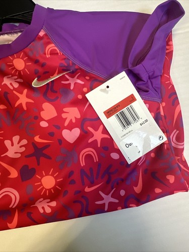 Nike Girl’s Pink Rash Guard Short Sleeve Shirt And Bikini Bottom Set Size L - Picture 3 of 4