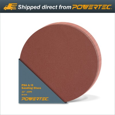 #ad POWERTEC 12quot; PSA 60 Grit Aluminum Oxide Adhesive Sanding Disc 10pcs 110380 $24.99