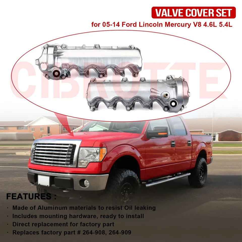 Left & Right Valve Cover Set for 04-10 Ford F-150 F-250 F-350 Super Duty V8 5.4L - Image 2 of 4