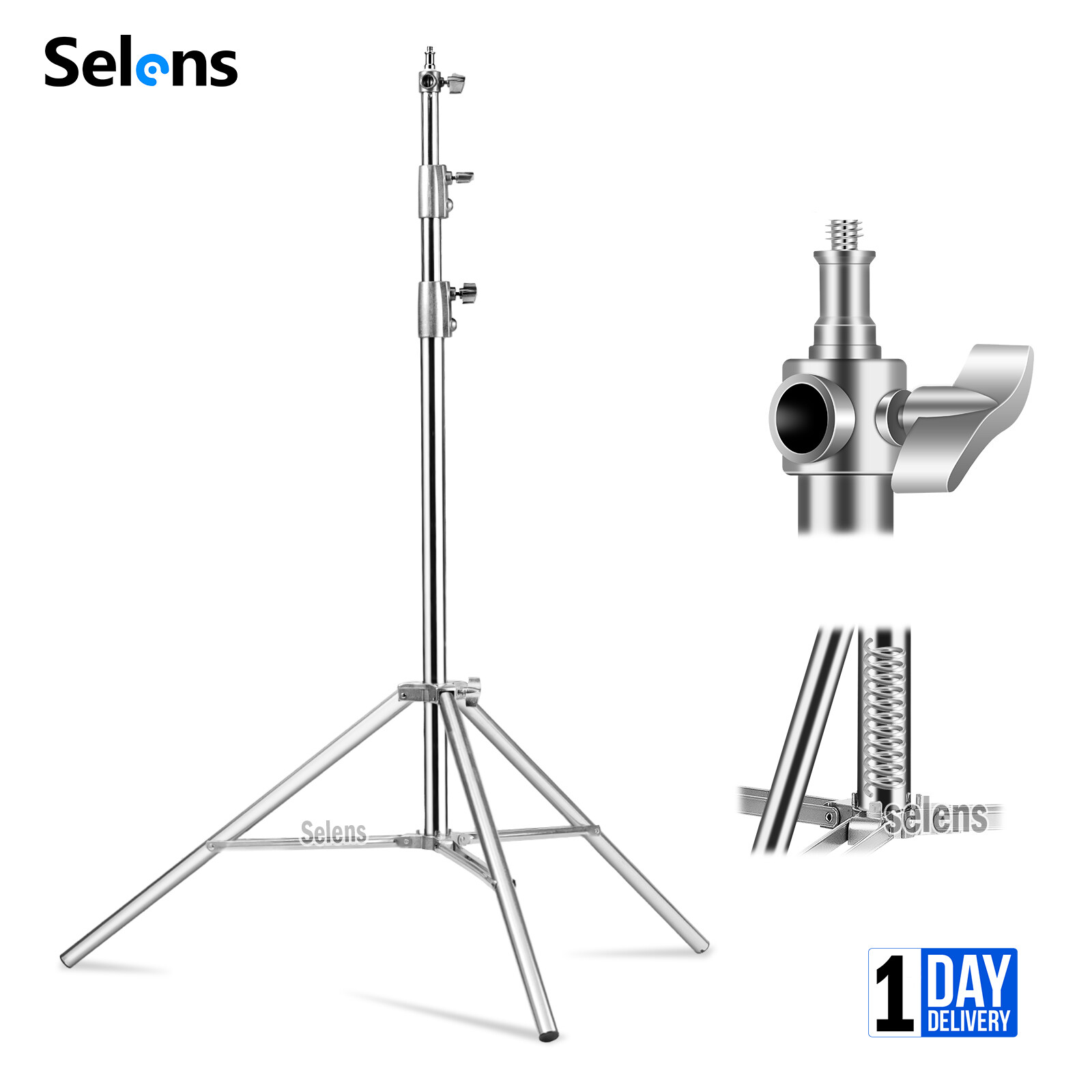 2.8m Light Stand Heavy Duty Tripod Spring Damped Adjustable Stainless Steel 