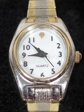 Womans White Dial Oval Silver Tone Case Two Tone Stainless Steel Stretch Watch