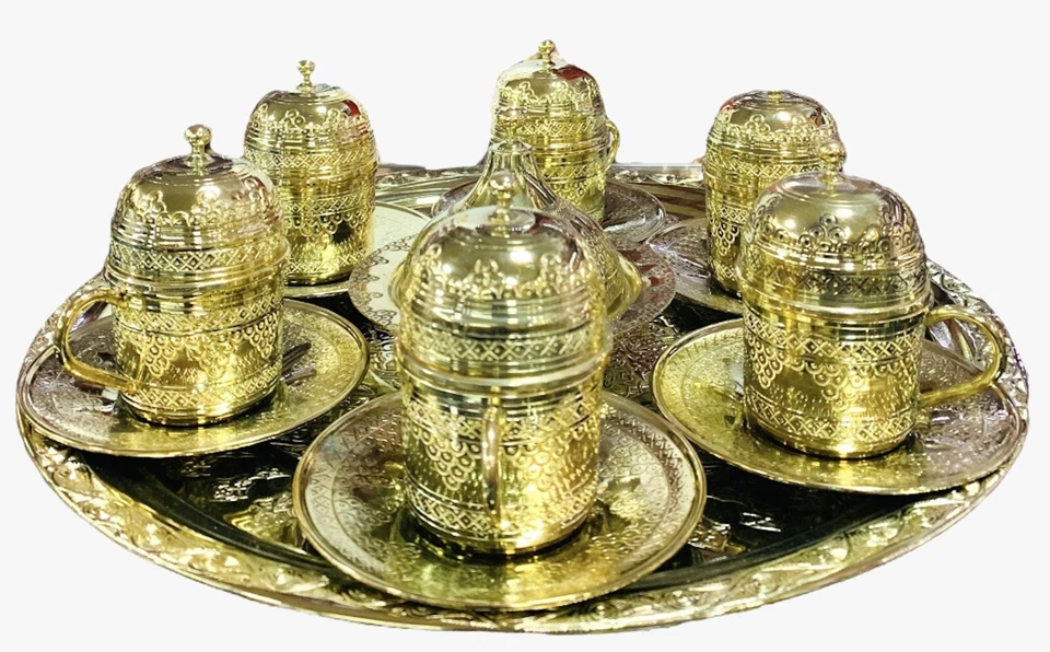 Turkish Coffee Expresso Coffee Cup & Saucer Set Copper & Porcelain - Image 3 of 4