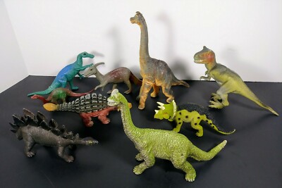 Vintage 9 Pc Lot Dinosaur Toy Plastic Rubber mixed all Range