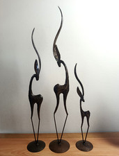 Tall Trio Stylized Deer Figures African Sculptures Gazelles Antelope Modern Art