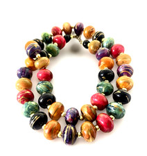 Vintage Multi Color Resin Bead Necklace Gold Swirl Marbleized 29" Long