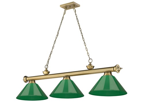 Z-Lite 2306-3-PGR Cordon 3 Light 14"W Billiard Chandelier - Rubbed Brass / Green - Picture 6 of 12