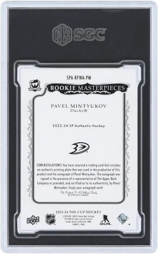 Tarjeta de novato Pavel Mintyukov Anaheim Ducks firmada 2023-24 Upper Deck #1/1 SGC 8,5 Foto 2 de 3