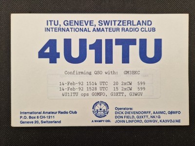 Schweiz - Genf - 1992 - 4U1ITU - Funk QSL-Karte #W1637