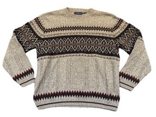 Vintage Sweater Mens L Isle Crewneck Nordic Pattern Thick Heavyweight