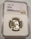 1936 NGC AU58 WASHINGTON QUARTER VERY WHIE GOOD LUSTER SILVER 25c