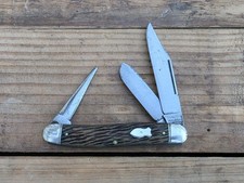 Schrade Walden USA Stockman With Punch Peachseed Jigged Bovine Vintage