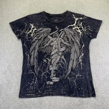 REVE JEANS T Shirt Mens XL Dark Grey Angel Wings Rhinestone Graphic Grunge Emo