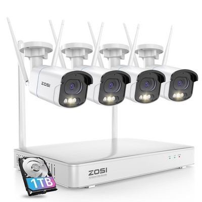 ZOSI 4MP WLAN Überwachungskamera Set Außen 8CH 1TB NVR Farbnachtsicht Audio IP66