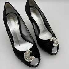 Giuseppe Zanotti Black Satin/Crystal Peep Toe High Heel; Size 37