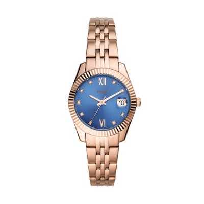 Womens Wristwatch FOSSIL SCARLETTE MINI ES4901 Steel Gold Rose Blue Swarovski