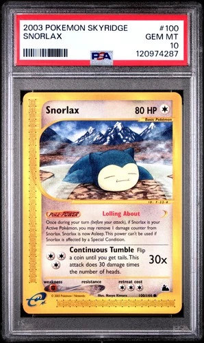 2003 POKEMON SKYRIDGE #100 SNORLAX PSA 10