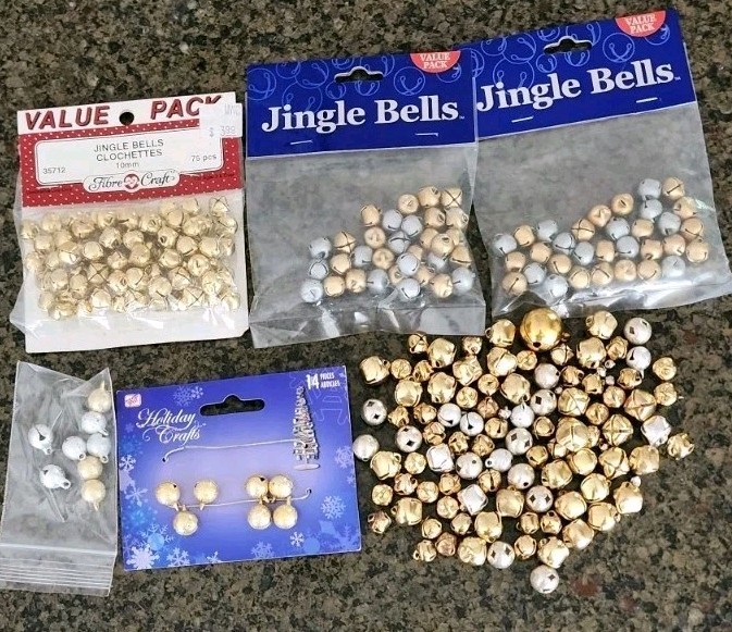 Large Lot of Shiny SILVER  & GOLD Tone JINGLE BELLS  Metal Craft Holiday Bells
