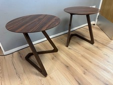 Pair of Mid Century Modern Coffee Side Table Walnut Effect Oval Retro Designer#2
