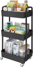 3-Tier Kitchen Storage Cart,Multifunction Utility Rolling Storage Organizer,Mobi
