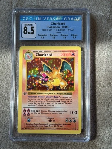 Pokemon 1999 Charizard Base Set Shadowless 1st Edition 4/102 CGC 8.5 NM/Mint+