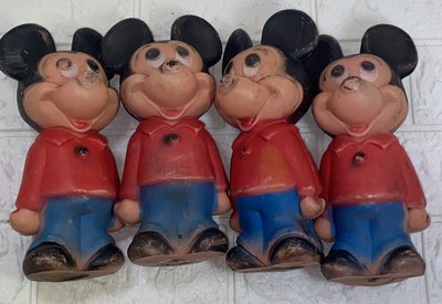 Vintage Mickey Mouse Plastic Toy Figure Walt Disney 1960 s 5 1/2  Lot Of 4