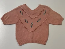 Vintage Gitano Express Pom Pom 1/2 Sleeve Sweater Sz S Ramie Cottagecore Grandma