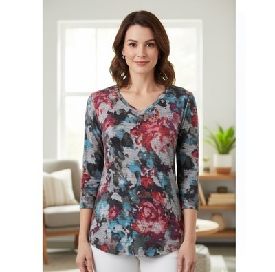 Pure Amici Blouse NWT Floral Print Knit Top Luxury Brand Womens Size S